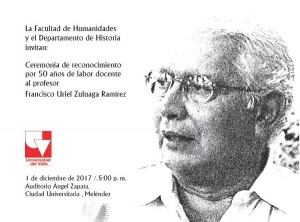 Reconocimiento por 50 a&ntilde;os de labor docente de profesor Francisco Zuluaga Ram&iacute;rez