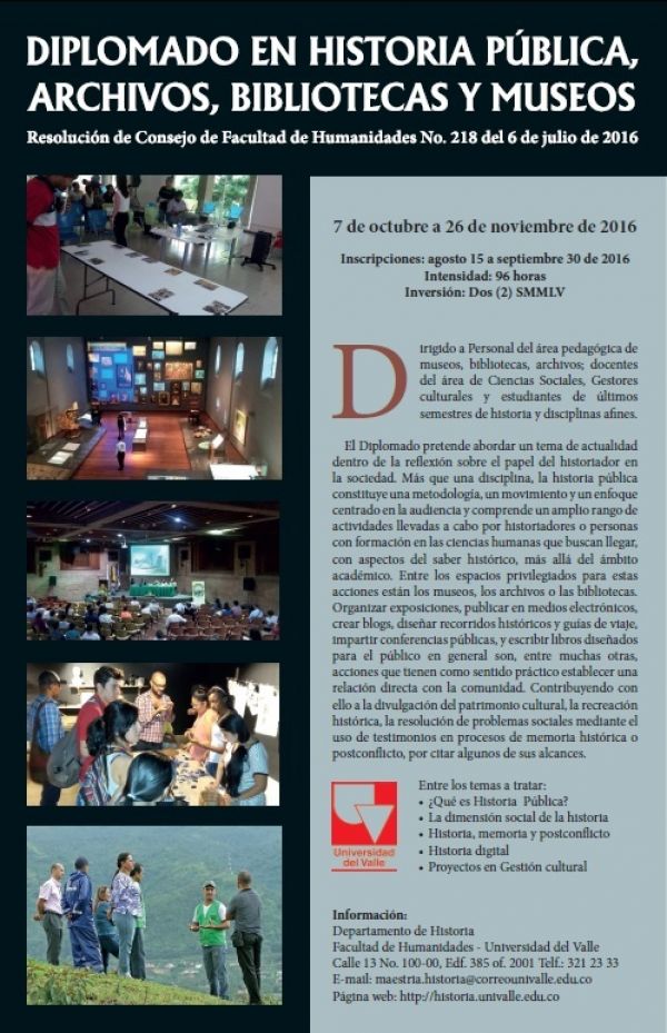 Diplomado en historia p&uacute;blica, archivos, bibliotecas y museos