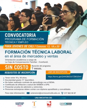 Participa en la convocatoria del programa &ldquo;Formaci&oacute;n t&eacute;cnica y empleo para j&oacute;venes de Cali&rdquo;