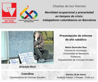 Charla: 'Movilidad ocupacional y precariedad en tiempos de crisis: trabajadores colombianos en Barcelona'